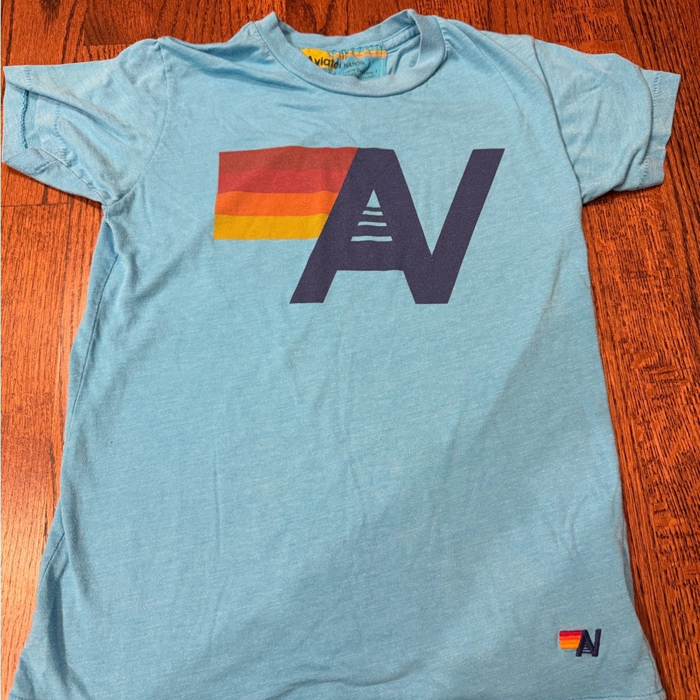 Aviator Nation Blue Tee with Rainbow Logo